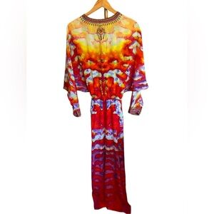 CAMILLA banshee beckons twist front batwing silk dress